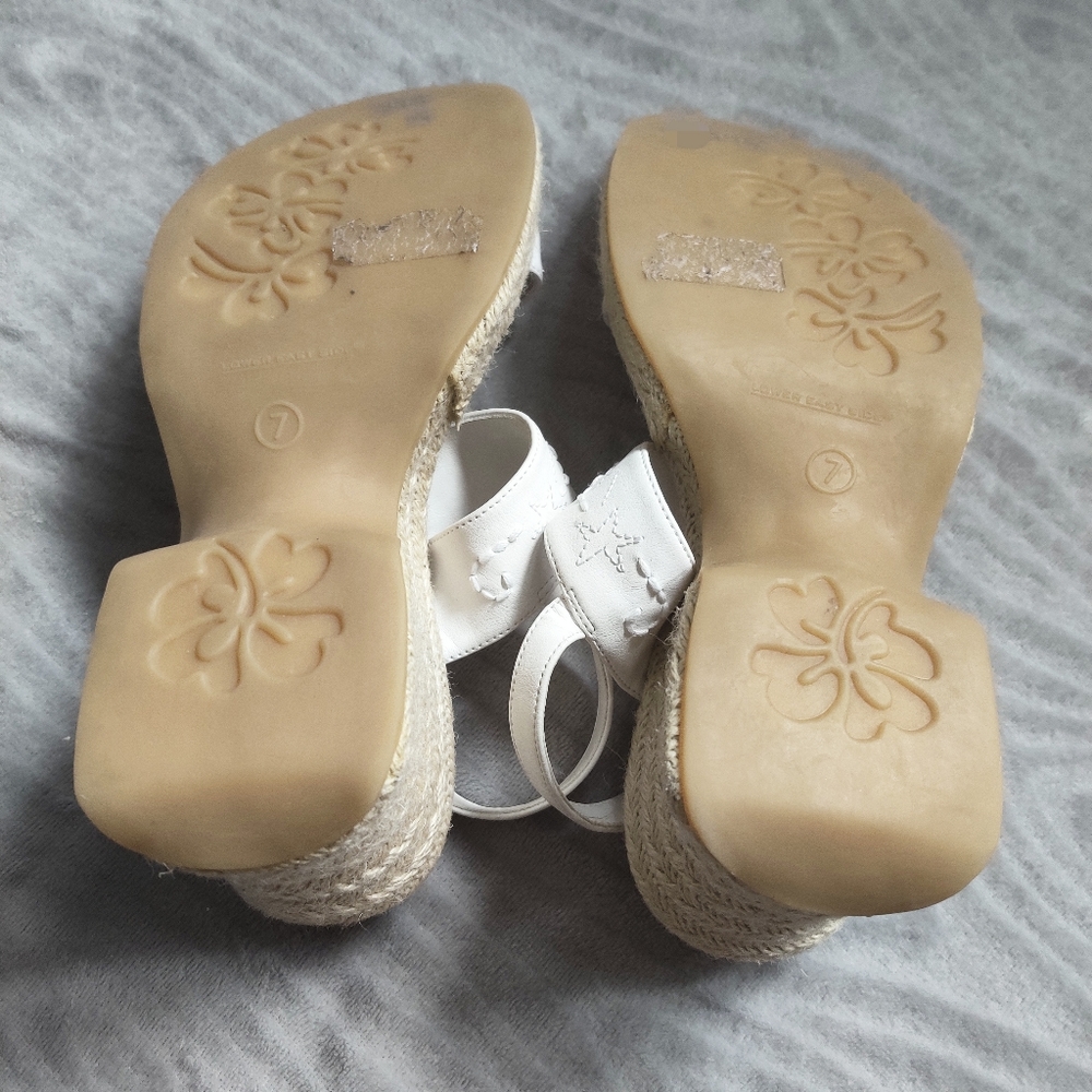 ❄️SOLD❄️VINTAGE Y2K Chunky White Floral Cottagecore Espadrille Woven Heels - Picture 8 of 8